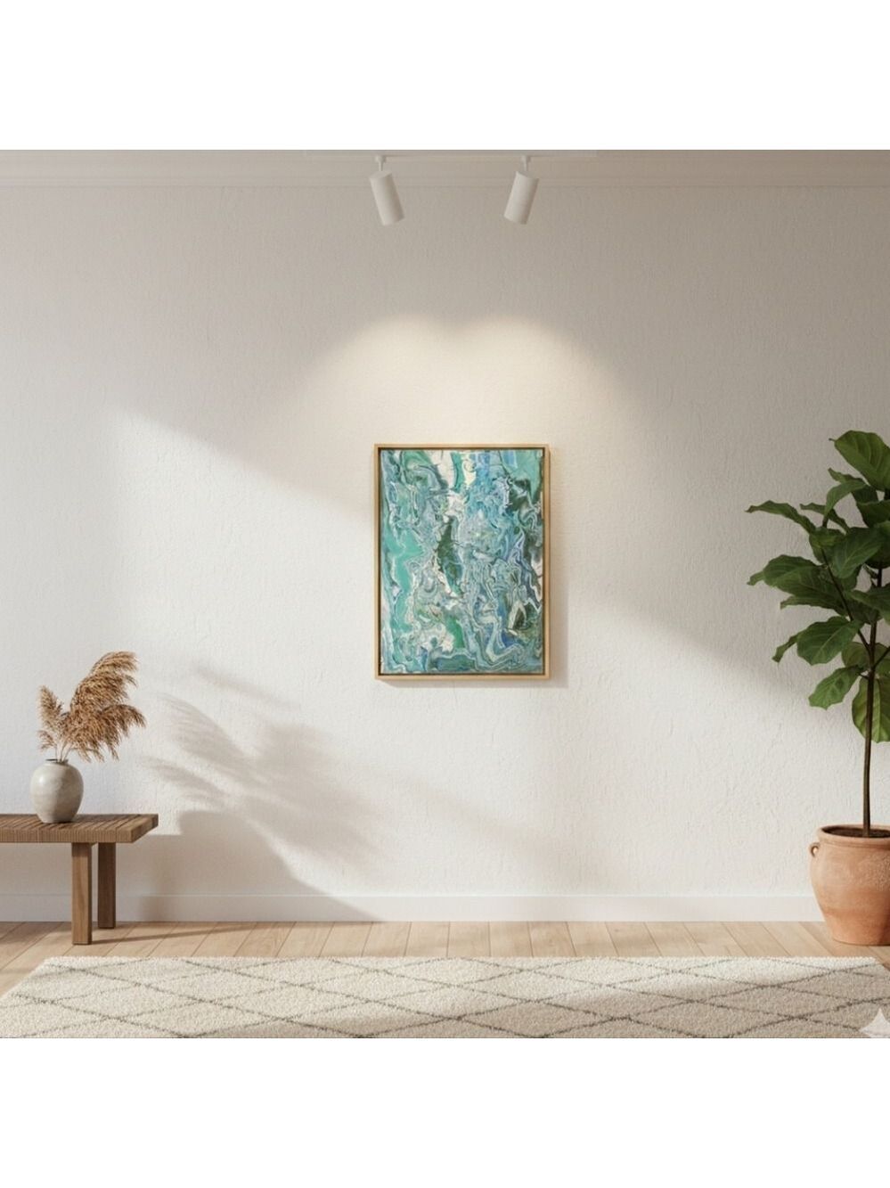Handmade Acrylic Pour Painting Blue & Green 9"x12" Upcycled Wall Art Home decor